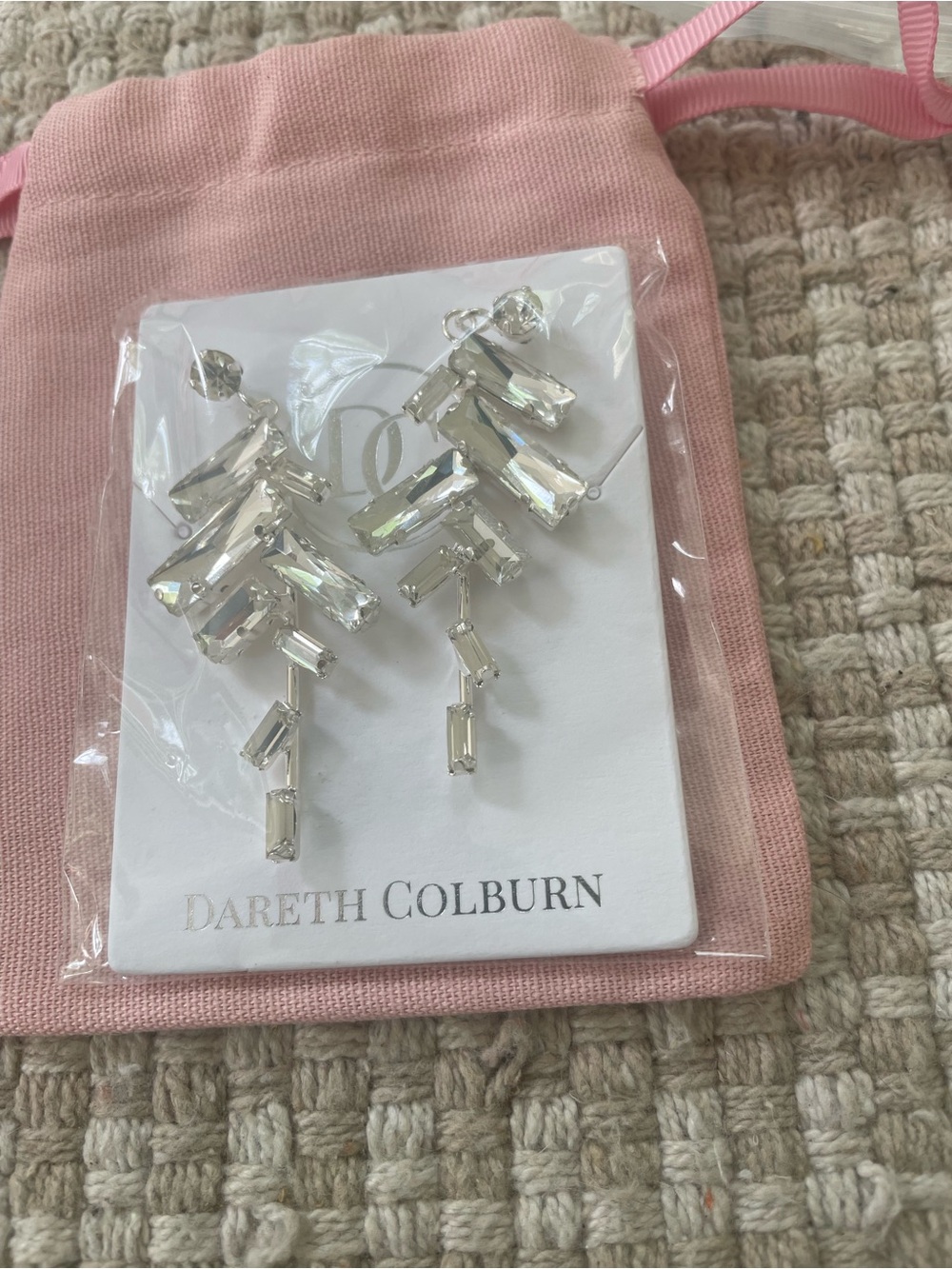 Dareth Colburn Pink Bag Iridescent Crystal Drop Earrings